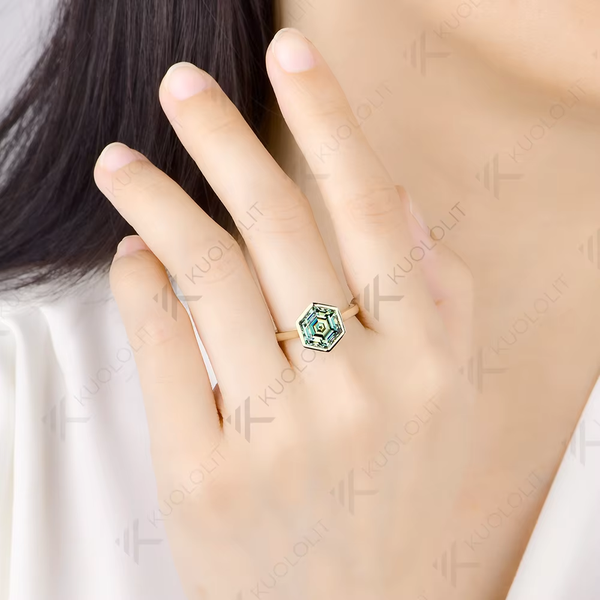 Kuololit 4CT Moissanite Custom Ring for Women Solid 14K 10K 585 Yellow Gold Hexagon Cut Engagement Ring for Christmas Gifts