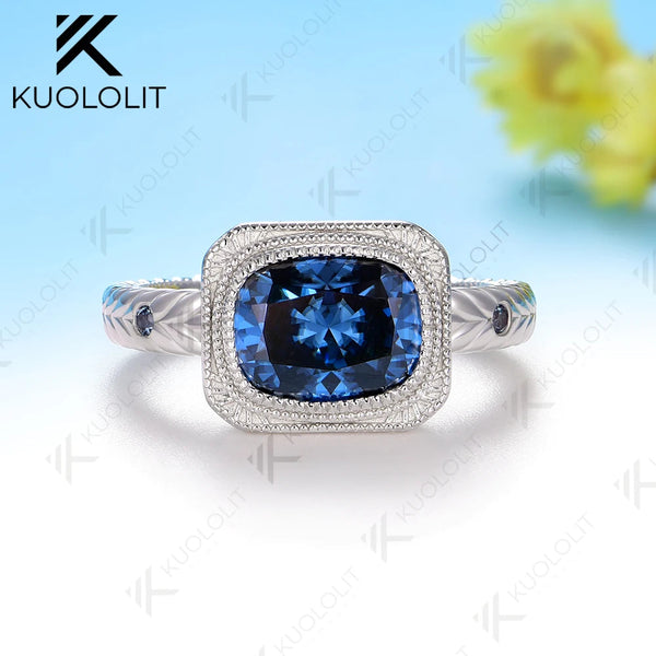 Kuololit 2.5CT Cushion Cut Blue Moissanite Ring for Women Solid 14K 10K 585 White Gold Engagement Ring for Christmas Gifts Party