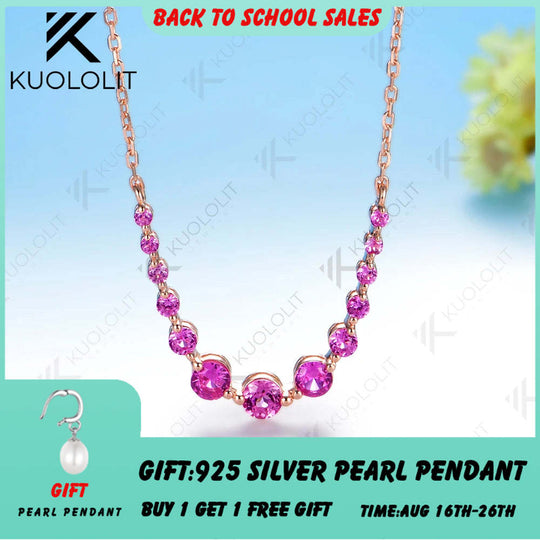 Kuololit 1.3CTW Lab Grown Pink Sapphire Necklace for Women Solid 14K 10K Rose Gold for Anniversary Christmas Gifts Engagement