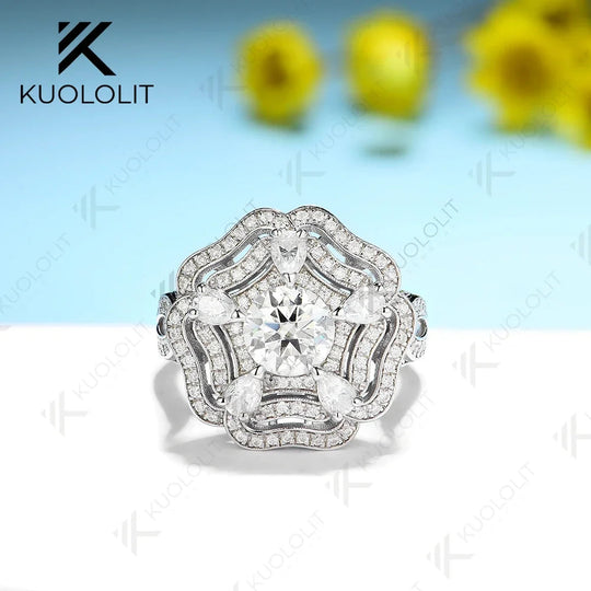 Kuololit 1CT Moissanit Ringe und Anhänger für Damen, massives 14K 10K 585 Weißgold, rund, für Verlobung, Hochzeit, Weihnachten, Luxus 