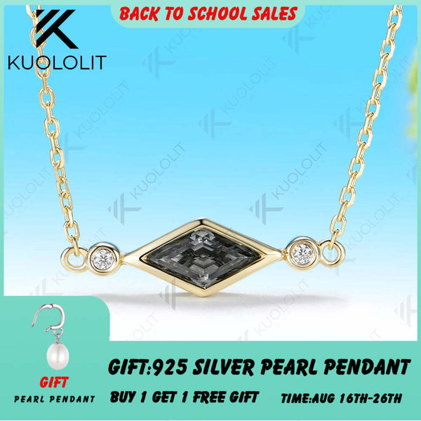 Kuololit 1CT Gray Moissanite Custom Necklace for Women Solid 14K 10K 585 Yellow Gold  for Classic Trendy Christmas Gifts