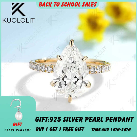 Kuololit 4.5CT Pear Cut Moissanite Rings for Women Solid 18K 14K 10K 585 Yellow Gold Pear Cut for Engagement Christmas Gifts