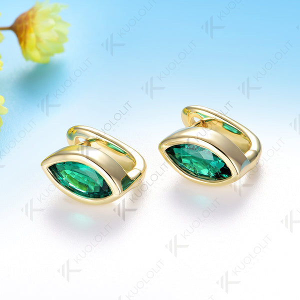Kuololit 1CTW Marquise Moissanite Lab Grown Ruby Emerald Clip Earrings for Women Solid 14K10K 585 Rose Gold Earrings for Engagement Christmas Gifts