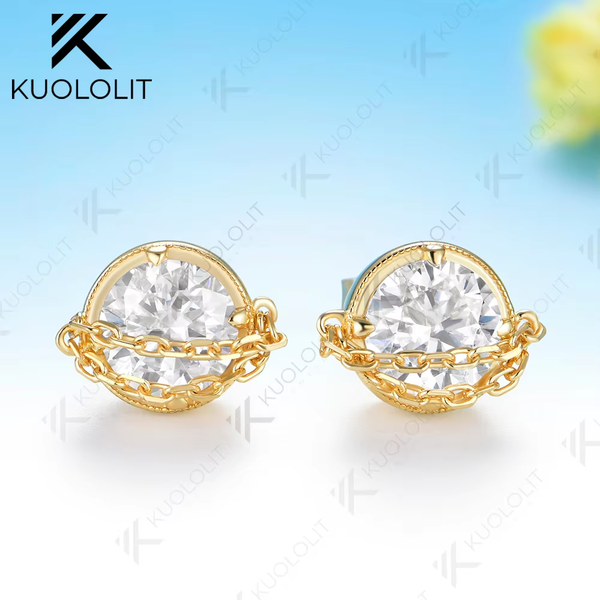 Kuololit 2.4CTW Cyan Moissanite Jubilee Cut Earrings for Women Solid 14K 10K 585 Yellow Gold Custom Earrings for Christmas Gifts