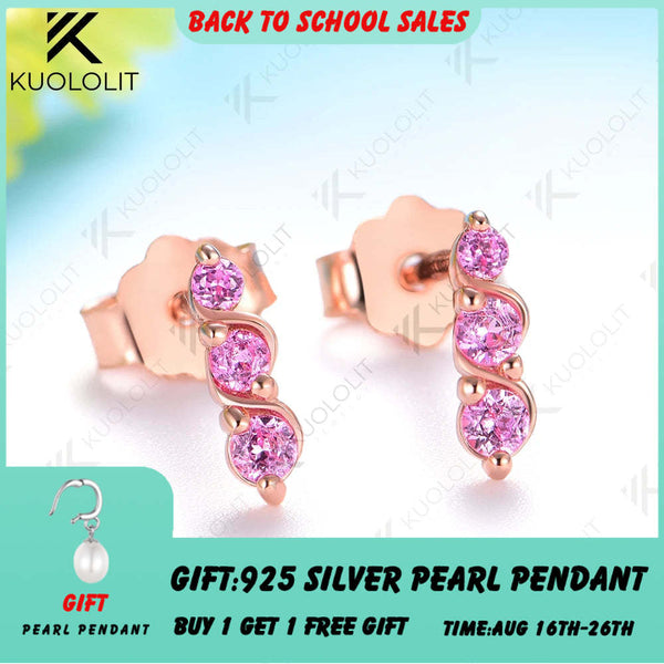 Kuololit 0.16CTW Lab Grown Pink Sapphire Custom Stud Earrings for Women Solid 14K10K Gold Silver Yellow Gold for Party Christmas