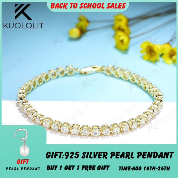 Kuololit 4.2CTW Moissanite Tennis Bracelets for Women Men 585 14K 10K Adjustable Chains for Engagement Wedding Party Christmas