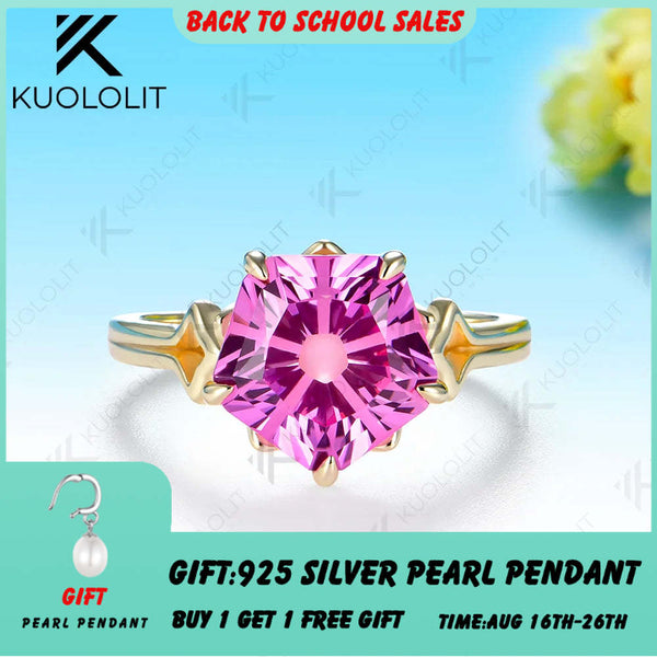 Kuololit 5CT Lab Grown Pink Sapphire Custom Ring for Women Solid 14K 10K 585 Yellow Gold Sakura Cut for Christmas Gift Party