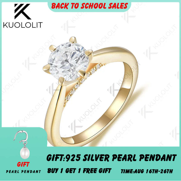 Kuololit 1-Karat-Ring mit im Labor gezüchtetem Diamanten für Damen, PT950 Massivgold, 18K/14K Gelbgold, Diamantfarbe D/VS1, rund, ideal als Verlobungs- oder Weihnachtsgeschenk. 