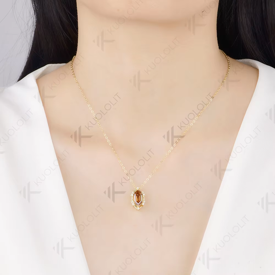 Kuololit 2.5CT Elonged Hexagon White Champagne Moissantie Necklace for Women Solid 585 14K 10K Yellow Gold Custom Necklace for Christmas Gifts