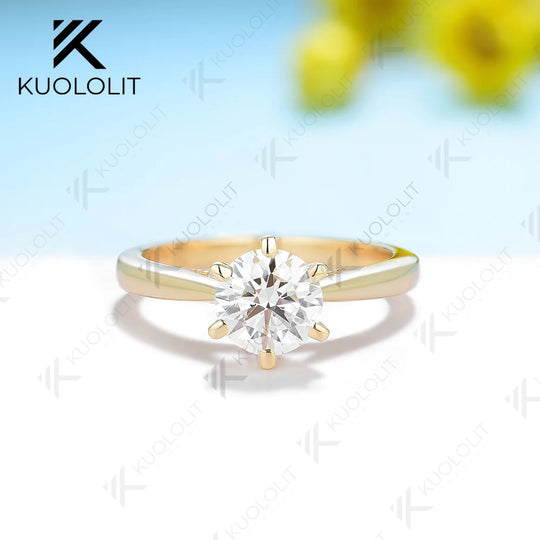 Kuololit 1CT Moissanite Ring for Women Soild 18K 14K Yellow Gold D/VVS1 Round Wedding Jewerlry for Engagement Christmas Gifts
