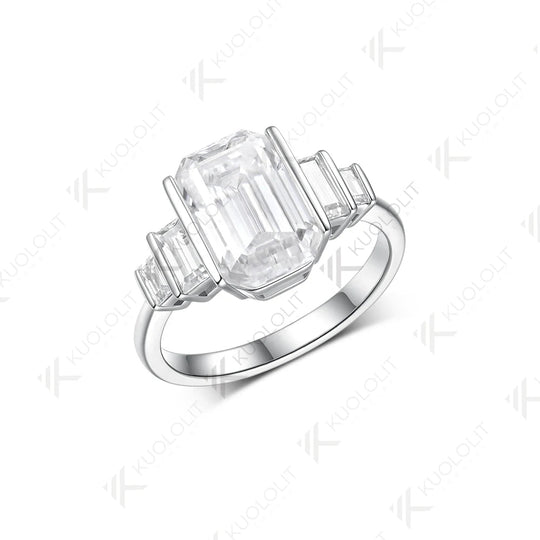 Kuololit 4CT Smaragdschliff Moissanit Ring für Damen Massives 14K 10K Gold Weißgold Verlobungsring - Weihnachtsgeschenk 