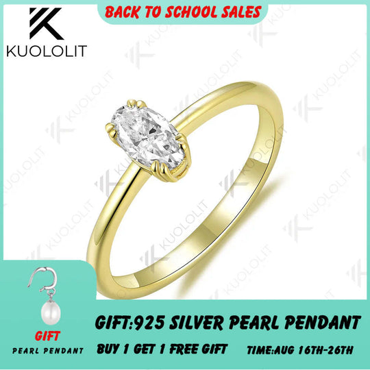 Kuololit 0.5CT Oval Lab Diamond Engagement Ring for Women Solid 18K 14K 10K 585 Yellow Gold Solitaire Ring for Christmas NGIC