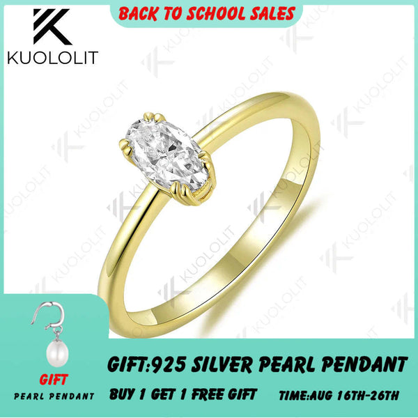 Kuololit 0.5CT Oval Lab Diamond Engagement Ring for Women Solid 18K 14K 10K 585 Yellow Gold Solitaire Ring for Christmas NGIC