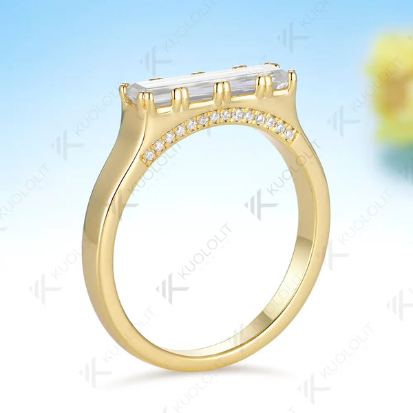Kuololit 1CT  Baguettes Cut Moissanite Wedding Band for Women Solid 14K 10K Yellow Gold Engagement