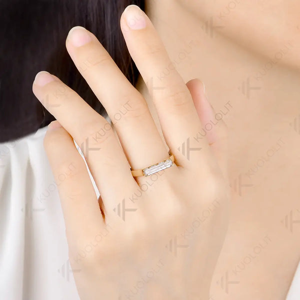 Kuololit 1CT  Baguettes Cut Moissanite Wedding Band for Women Solid 14K 10K Yellow Gold Engagement
