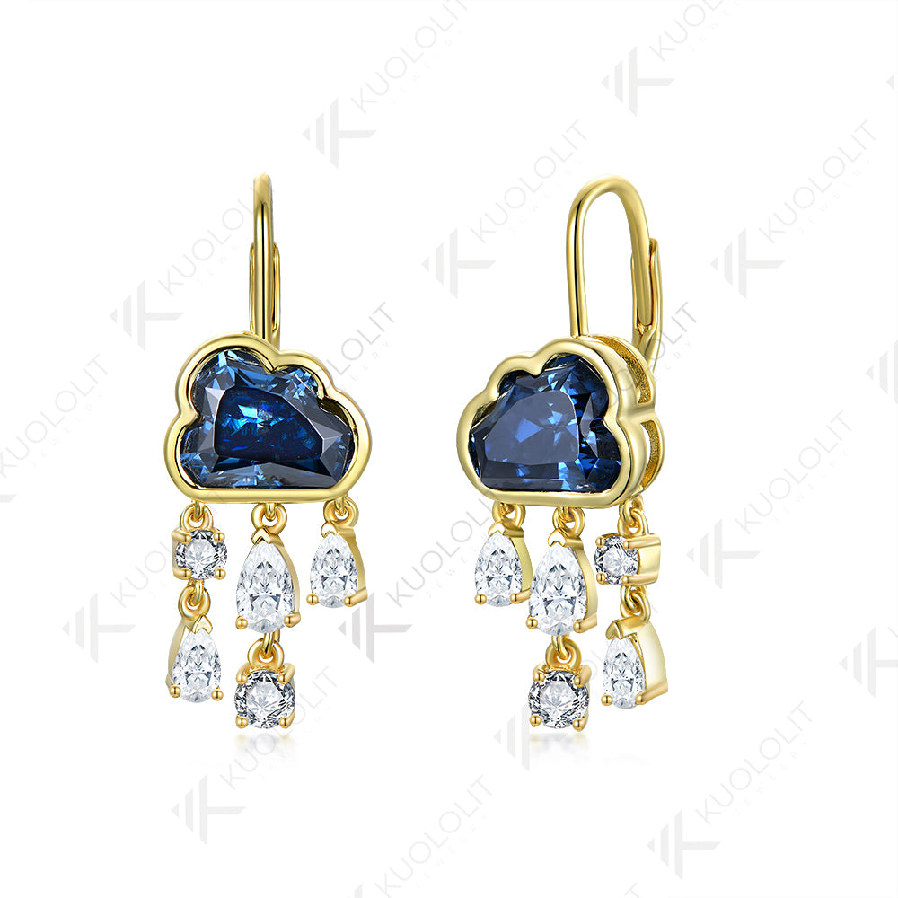 Kuololit 2CT Blue Cloudy Moissanite Clip Earrings for Women Solid 18K 14K 10K Gold Blue Rainny Hoop Earrings for Anniversary