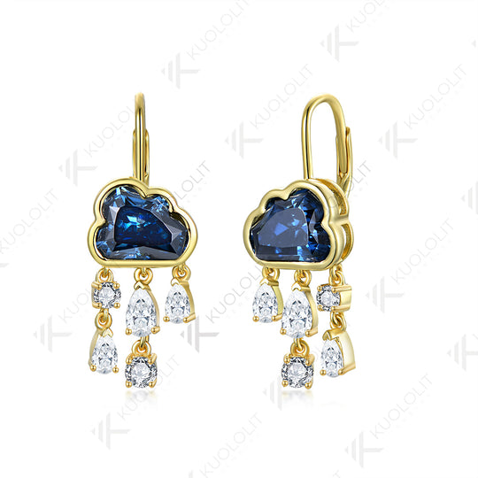 Kuololit 2CT Blue Cloudy Moissanite Clip Earrings for Women Solid 18K 14K 10K Gold Blue Rainny Hoop Earrings for Anniversary