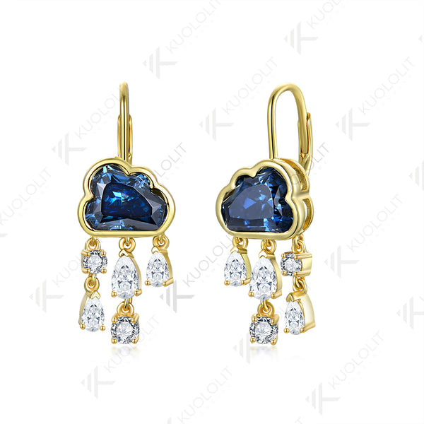 Kuololit 2CT Blue Cloudy Moissanite Clip Earrings for Women Solid 18K 14K 10K Gold Blue Rainny Hoop Earrings for Anniversary
