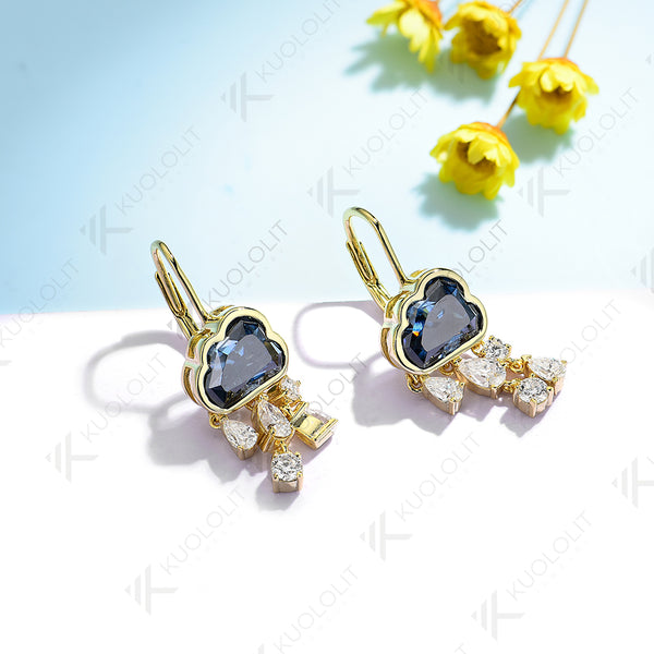 Kuololit 2CT Blue Cloudy Moissanite Clip Earrings for Women Solid 18K 14K 10K Gold Blue Rainny Hoop Earrings for Anniversary