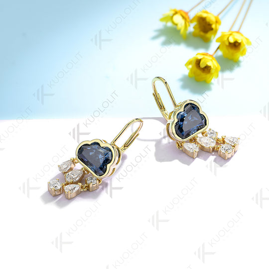 Kuololit 2CT Blue Cloudy Moissanite Clip Earrings for Women Solid 18K 14K 10K Gold Blue Rainny Hoop Earrings for Anniversary
