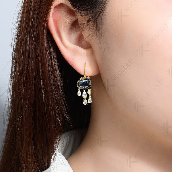 Kuololit 2CT Blue Cloudy Moissanite Clip Earrings for Women Solid 18K 14K 10K Gold Blue Rainny Hoop Earrings for Anniversary