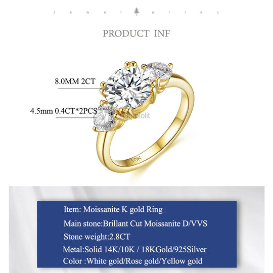 Kuololit Solid 18K 14K 10K Yellow Gold Moissanite Rings for Women Round Cut Solitaire Ring for Engagement Wedding Fine Jewelry