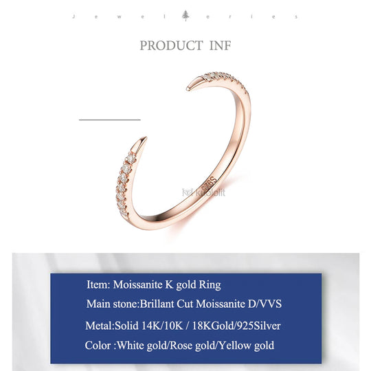 Kuololit AU750 18K 14K Rose Gold Moissanite Ring for Women  Solitaire Matching Wedding Diamond V Band Engagement Christmas 2022