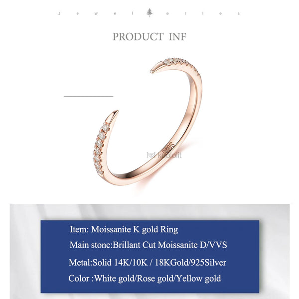 Kuololit AU750 18K 14K Rose Gold Moissanite Ring for Women  Solitaire Matching Wedding Diamond V Band Engagement Christmas 2022