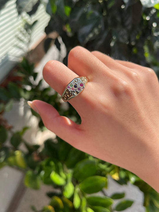 Kuololit 0.21CTW Lab Grown Pink Sapphire Emerald Gemstone Ring for Women Solid 14K 10K 585 Yellow Gold for Christmas Gifts Party