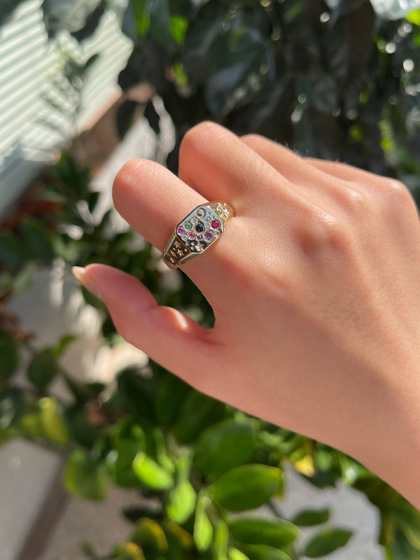 Kuololit 0.21CTW Lab Grown Pink Sapphire Emerald Gemstone Ring for Women Solid 14K 10K 585 Yellow Gold for Christmas Gifts Party