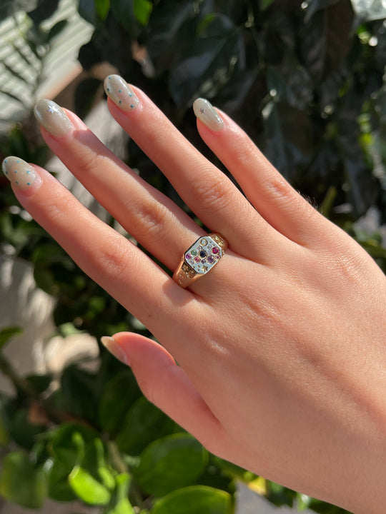 Kuololit 0.21CTW Lab Grown Pink Sapphire Emerald Gemstone Ring for Women Solid 14K 10K 585 Yellow Gold for Christmas Gifts Party
