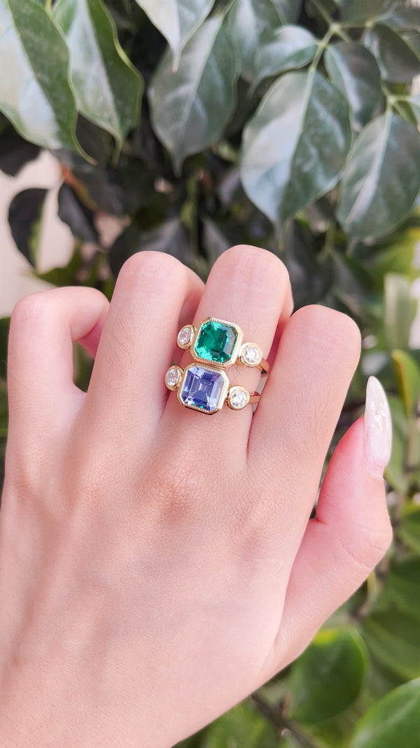 Kuololit 2.5CT Lab Grown Emerald Diamonds Ring for Women Solid 14K 10K 585 Yellow Gold for Christmas Gift Engagement Anniversary