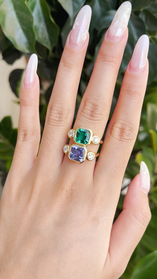 Kuololit 2.5CT Lab Grown Emerald Diamonds Ring for Women Solid 14K 10K 585 Yellow Gold for Christmas Gift Engagement Anniversary