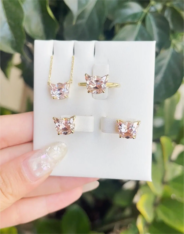 Kuololit 6.4CTW Pink Moissanite Custom Stud Earrings for Women Solid 14K 10K 585 Yellow Gold Cat Cut for Christmas Gifts Party