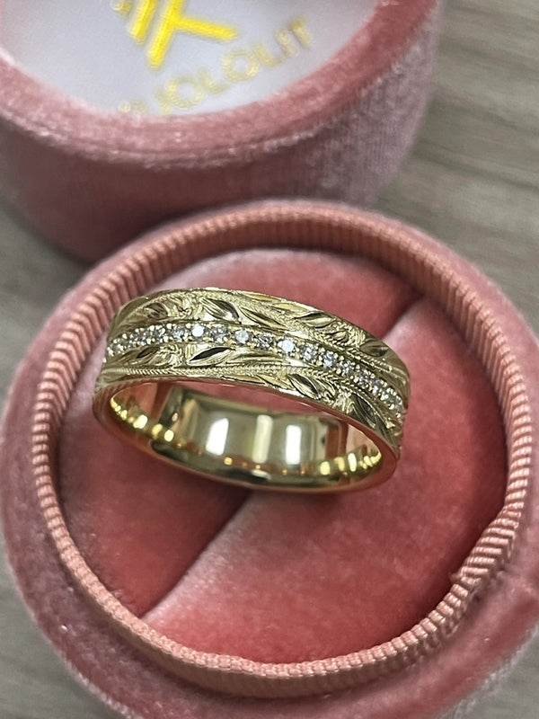 Kuololit 0.55CTW Moissanite 7mm Wedding Band Ring for Men Women Solid 14K 10K Yellow Gold