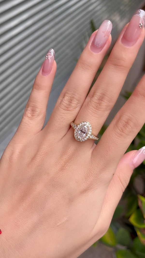 Kuololit 1.5CT OMC Oval Moissanite Custom Ring for Women Solid 14K 10K Yellow Gold Engagement Ring for Anniversary Christmas