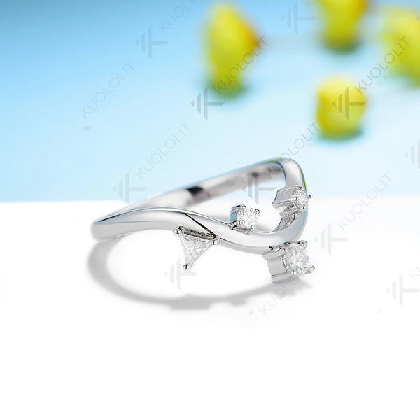 Kuololit 0.23ctw Moissanite Band Rings for Women Solid 14K 10K 585 Silver White Gold for Engagement Wedding Band for Christmas