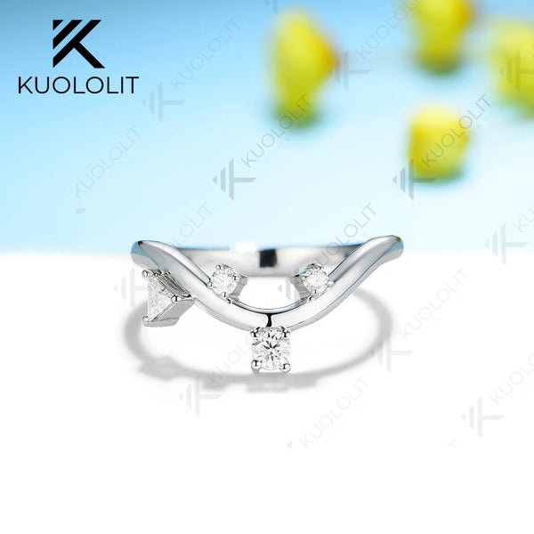 Kuololit 0.23ctw Moissanite Band Rings for Women Solid 14K 10K 585 Silver White Gold for Engagement Wedding Band for Christmas