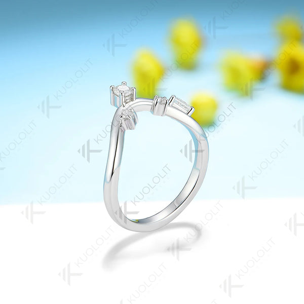 Kuololit 0.23ctw Moissanite Band Rings for Women Solid 14K 10K 585 Silver White Gold for Engagement Wedding Band for Christmas