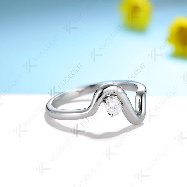 Kuololit 0.2ct Moissanite Ring for Women Soild 18K 14K 925 Silver White Gold Oval cut Wedding V Band for Engagement Christmas