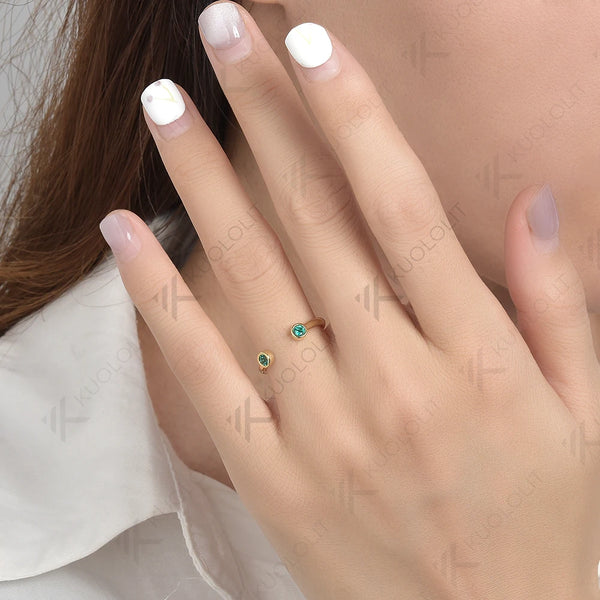 Kuololit 0.2ctw Lab Grown Emerald Solid 18K 14K 585 Yellow Gold 925 Silver for Women Wedding Band Engagement Christmas Party