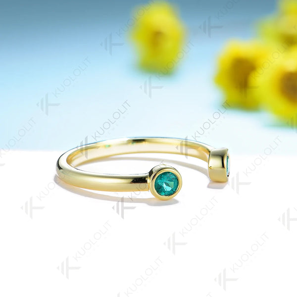 Kuololit 0.2ctw Lab Grown Emerald Solid 18K 14K 585 Yellow Gold 925 Silver for Women Wedding Band Engagement Christmas Party