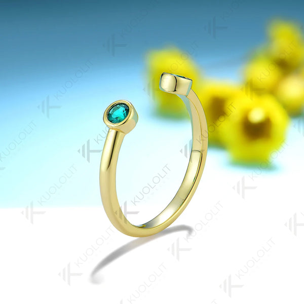 Kuololit 0.2ctw Lab Grown Emerald Solid 18K 14K 585 Yellow Gold 925 Silver for Women Wedding Band Engagement Christmas Party