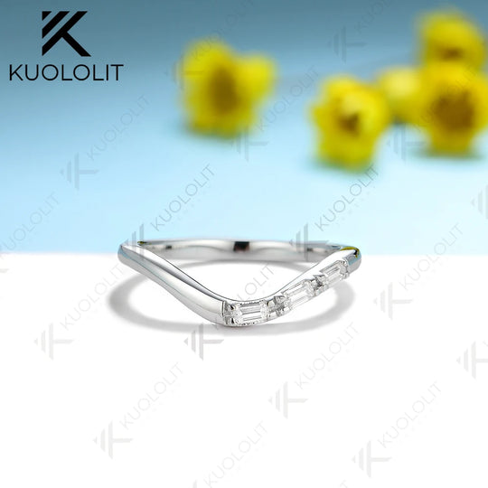 Kuololit 0.3ctw Eemerald Cut Moissanite Band Rings for Women Solid 18K 14K White Gold  Wedding Band for Anniversary Christmas