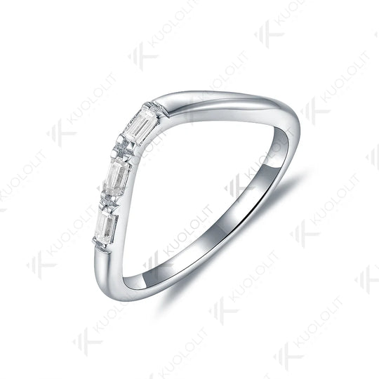 Kuololit 0.3ctw Eemerald Cut Moissanite Band Rings for Women Solid 18K 14K White Gold  Wedding Band for Anniversary Christmas