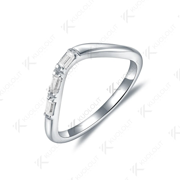 Kuololit 0.3ctw Eemerald Cut Moissanite Band Rings for Women Solid 18K 14K White Gold  Wedding Band for Anniversary Christmas