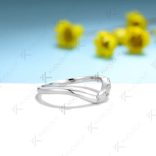 Kuololit 0.3ctw Eemerald Cut Moissanite Band Rings for Women Solid 18K 14K White Gold  Wedding Band for Anniversary Christmas