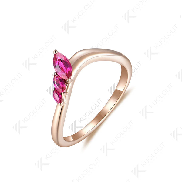 Kuololit 0.45CTW Marquise Cut Lab Grown Ruby Rings for Women Solid 18K 14K 585 Rose Gold  Wedding Band for Anniversary Christmas