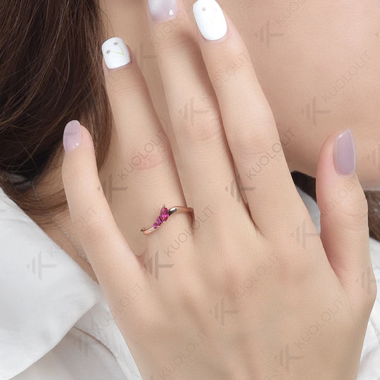 Kuololit 0.45CTW Marquise Cut Lab Grown Ruby Rings for Women Solid 18K 14K 585 Rose Gold  Wedding Band for Anniversary Christmas