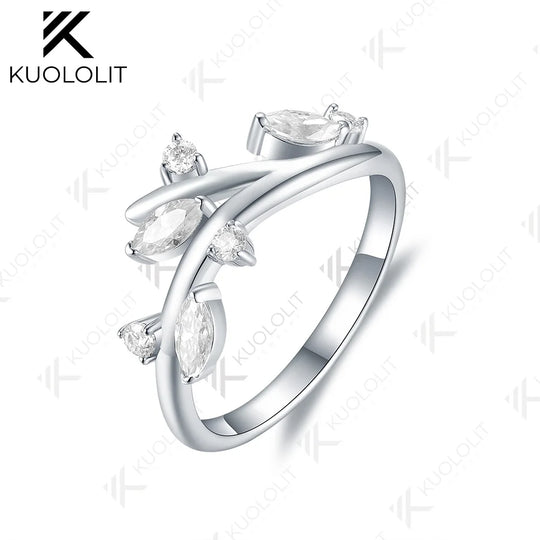 Kuololit 0.45ctw Lab Grown Diamond Ring 18K 14K 585 White Gold for Women Branches Marquise Matching Band Engagement Christmas